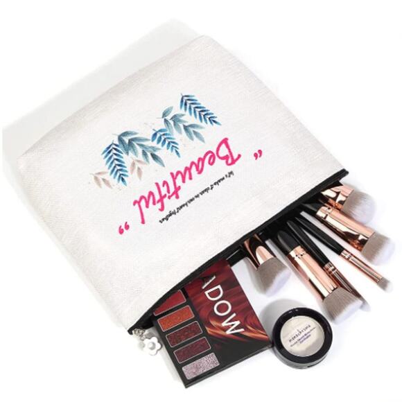 "Beautiful" Linen Makeup Bag - Picture 1 of 10
